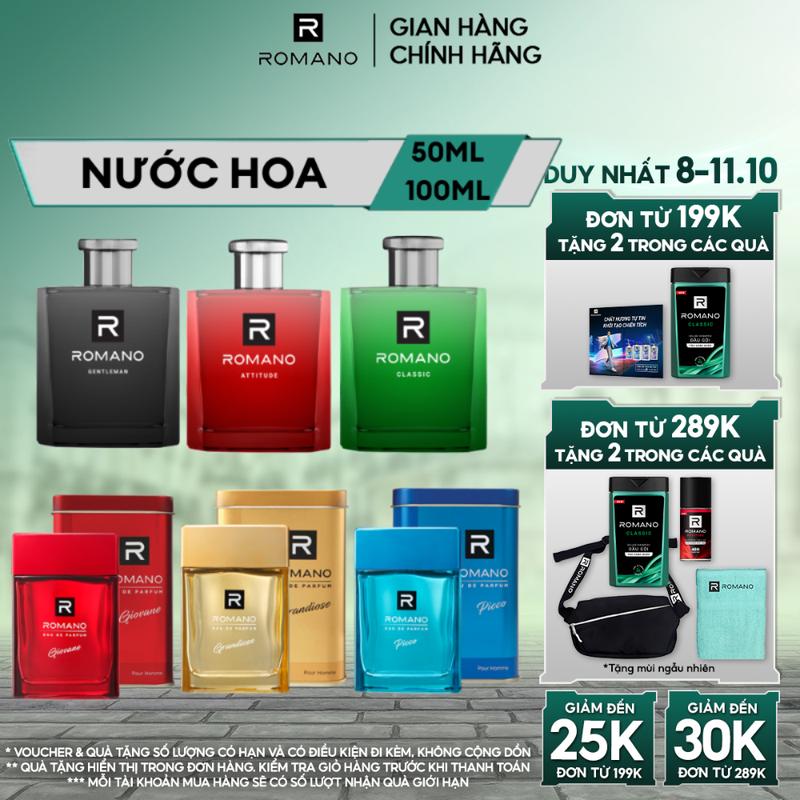 [ĐƠN 199K TẶNG 2 QUÀ] Nước hoa Cao Cấp cho nam Cosmetic Romano 50ml - 3 Mùi Hương Classic/Gentleman/Attitude