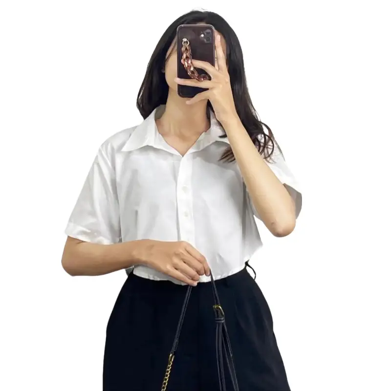 Kemeja Crop Wanita Lengan Pendek Korean Outfit Style Bahan Shakila Twill 2