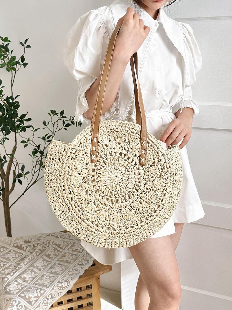 Product Introduction of Women's Solid Color Straw Bag, Fashionable Large Capacity Shoulder Bag for Daily Used, Casual Trendy Versatile High-quality Daily Commuting Bag 6