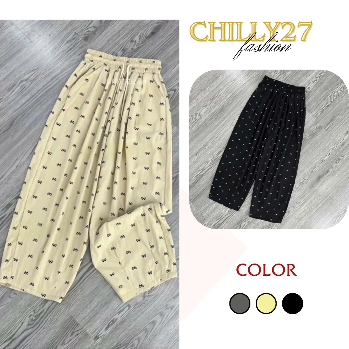 Quần Baggy Nơ Gió Hàn Loại 1 Mềm Mịn Lưng Cao Kèm Dây Rút Nữ Kem Women Nhung Pants Bo Chun
