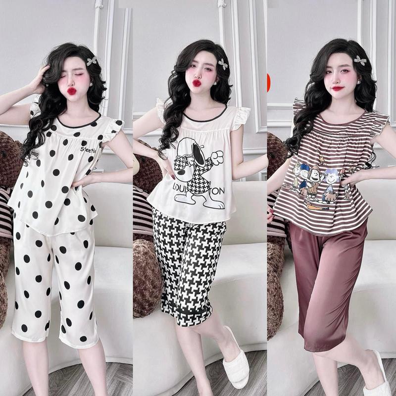 [38 tới 70kg] Bộ Đồ Ngủ Dễ thương Áo cánh tiên vải lụa xước mềm mát