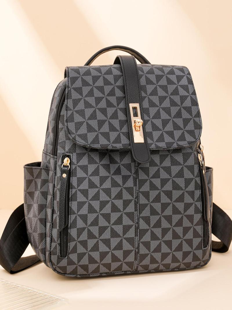 Product Introduction of Fashionable Geometric Pattern Backpack, Casual PU Leather Zipper Backpack, Versatile Backpack for Women for Daily Commute Travel 6
