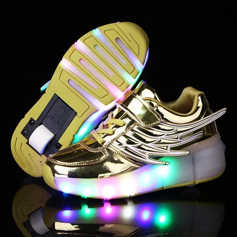Wing Single-Wheel LED Shoes Kids Luminous Shoes Youth Pulley Sports Shoes Sneakers For Women Roller Skates