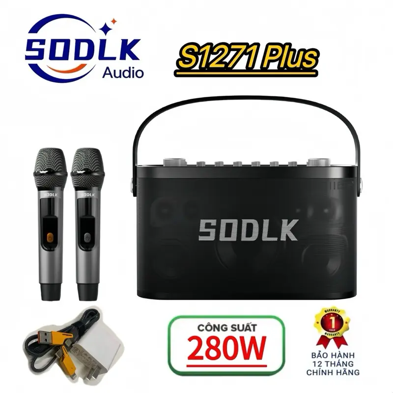 SODLK Loa S1271 Plus 2Micro Hát Karaoke Công Suất 280W Công Nghệ Mới Có Nút Chỉnh Dễ Dàng Pin 24000mAh Nghe Nhạc 10 Tiếng Tặng Bộ Sạc Chính Hãng 0