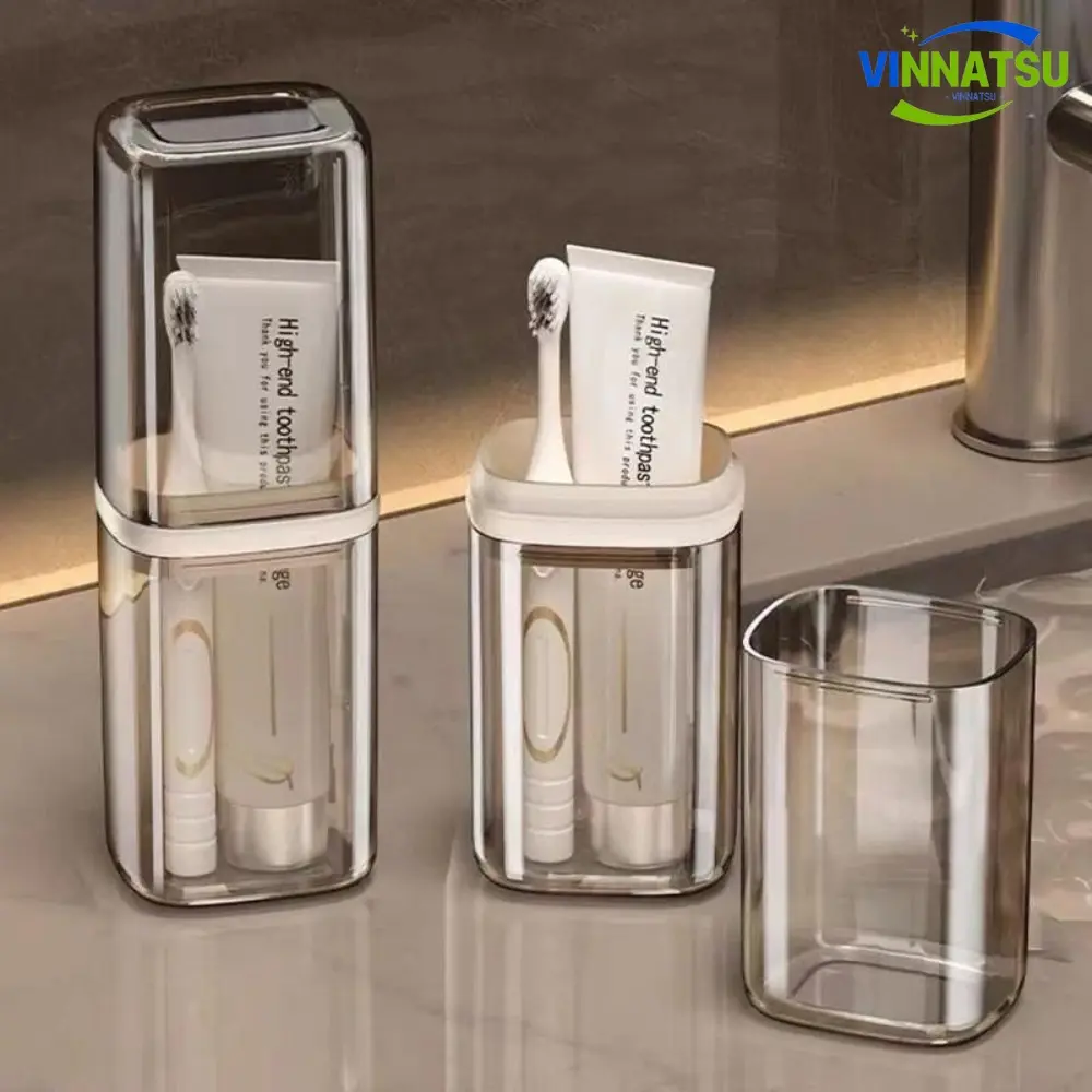 Vinnatsu Tempat Sikat Gigi Kotak Odol Praktis Travel Toothbrush Case Portable Sikat Gigi Cangkir Obat Kumur Untuk Perjalanan Travel