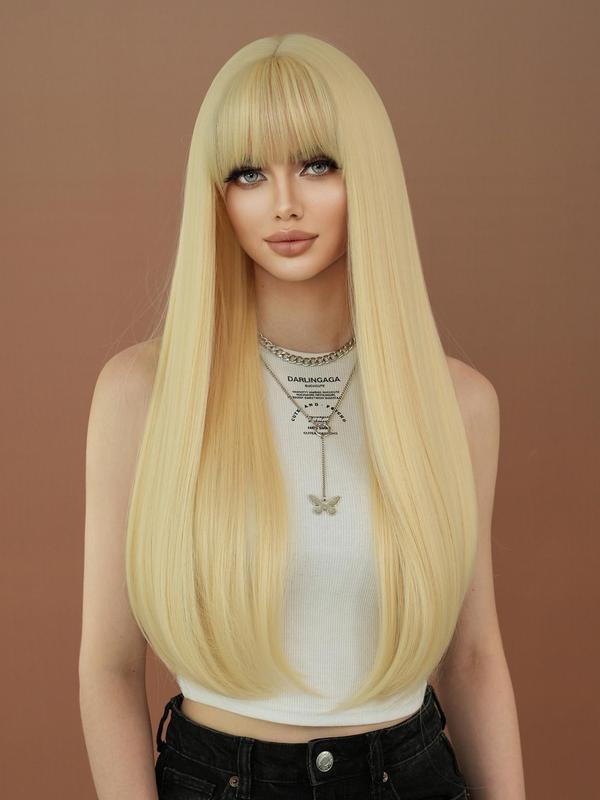 28 Inch Long Mocha Brown Straight Wigs for Women, Gorgeous Fluffy Wigs with Bangs, Synthetic Full Machine Wigs for Party, Daily Use 7