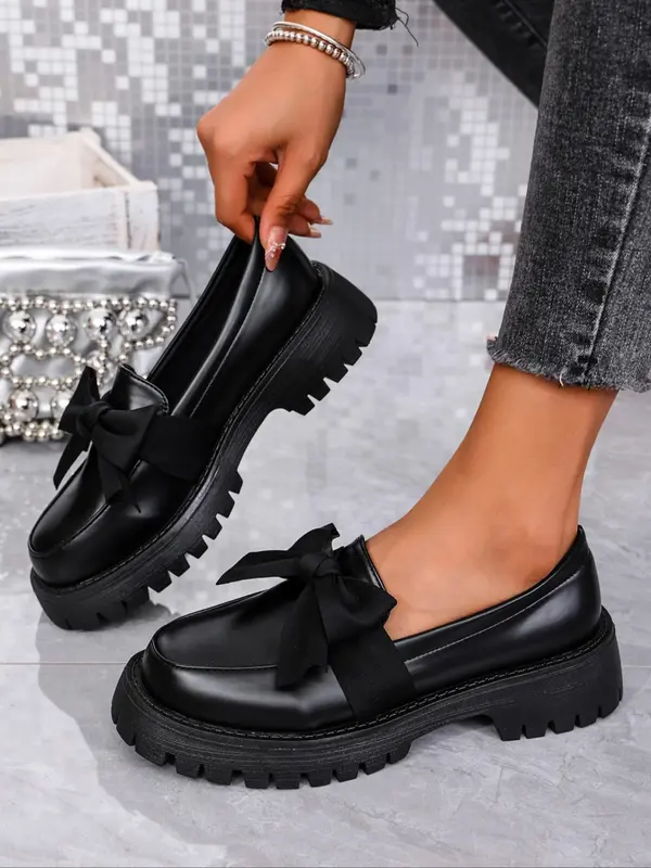 Women's Fashionable Bowknot Decorated Slip on Loafers, Casual Comfortable PU Leather Shoes for Daily Wear, Lightweight Breathable Shoes for Women & Girls 7