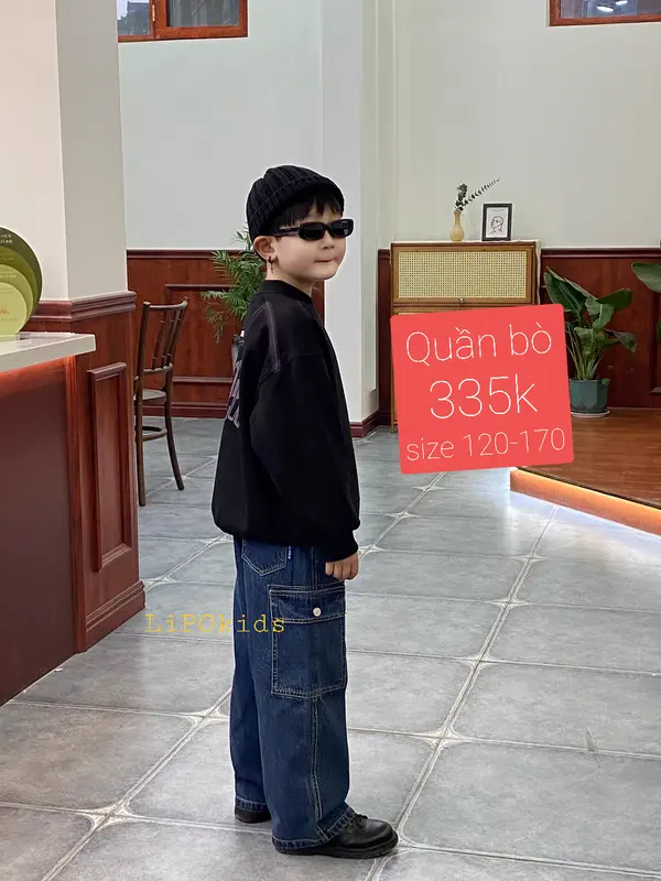 Quần jean bé trai bé gái Quần bò cho bé cá tính Quần jean trẻ em túi hộp phong cách Hàn Quốc phom rộng thụng 3 4 5 6 7 8 9 10 tuổi Bigsize 15-55kg Q088 Lipokids 8