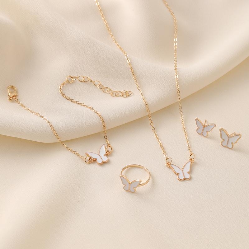 Vòng Cổ Kính Rơi Hình Bướm, Thời Trang Tinh Tế Và Đơn Giản, Dây Chuyền Xương Đòn, Vòng Cổ Thanh Lịch, Bộ Trang Sức Bông Tai, Nhẫn 7
