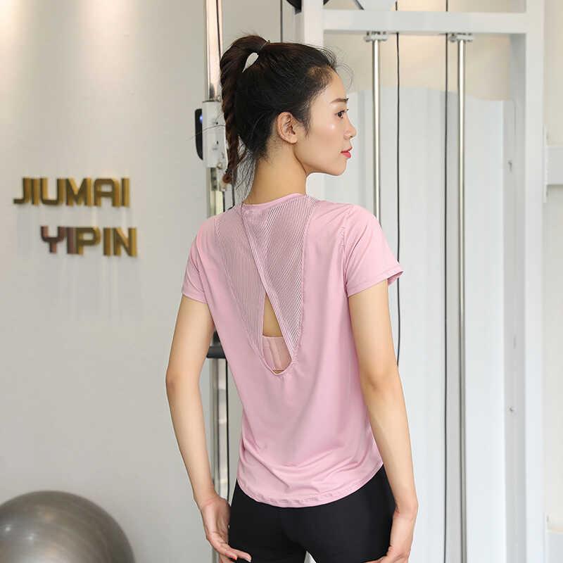 Spring Summer Yoga Cover Up Loose and Slimming Sports Short sleeved T shirt Women's Quick Drying Fitness Top 3