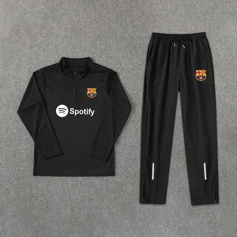 2425 Barcelona Real Madrid Bóng đá nửa có khóa kéo Cổ đứng dài tay Quần áo tập luyện Phù hợp với nam giới Chạy bộ thể thao khô nhanh Bộ hai mảnh 4