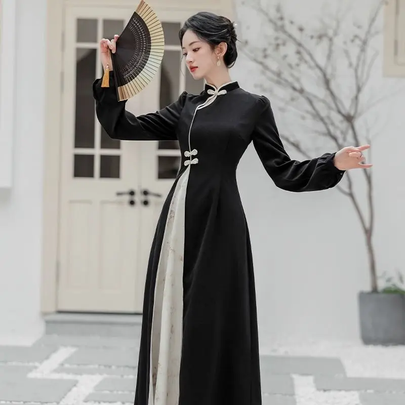 Váy Độc Đáo Sang Trọng Trung Quốc Mới, Dành Cho Nữ, Bộ Sưu Tập Mùa Xuân Và Mùa Thu 2024, Phong Cách Sườn Xám Cải Tiến Cổ Điển Váy Ôm Sát, Phong Cách Dân Tộc