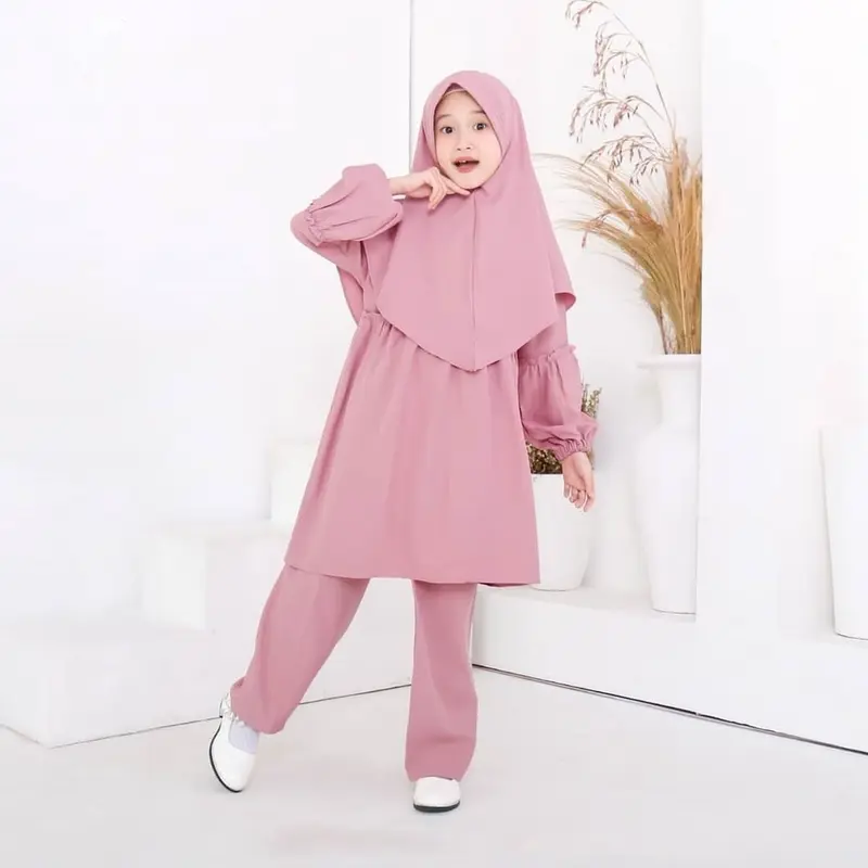 Baju stelan  Harian  Casual Cewek anak Fashion MUSLIM FREE HIJAB Usia 8-12 Tahun pakaian Lebaran anak perempuan Stelan anak wanita terbaru Panjang Gamis Setelan Syari Remaja Tanggung Dress Shakila Crinkle Dewasa Airflow Atasan Celana 3