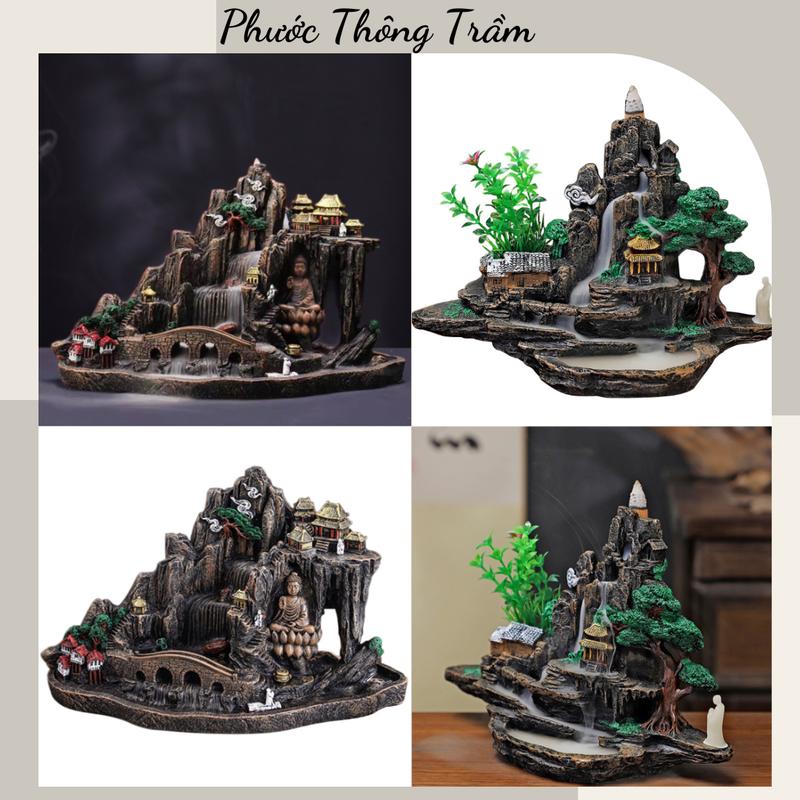 Thác khói trầm hương mẫu TIỂU CẢNH SIZE LỚN -  mẫu tiểu cảnh thác Phật cao cấp , decor phòng Trang Trí Nhà - Phước Thông Trầm