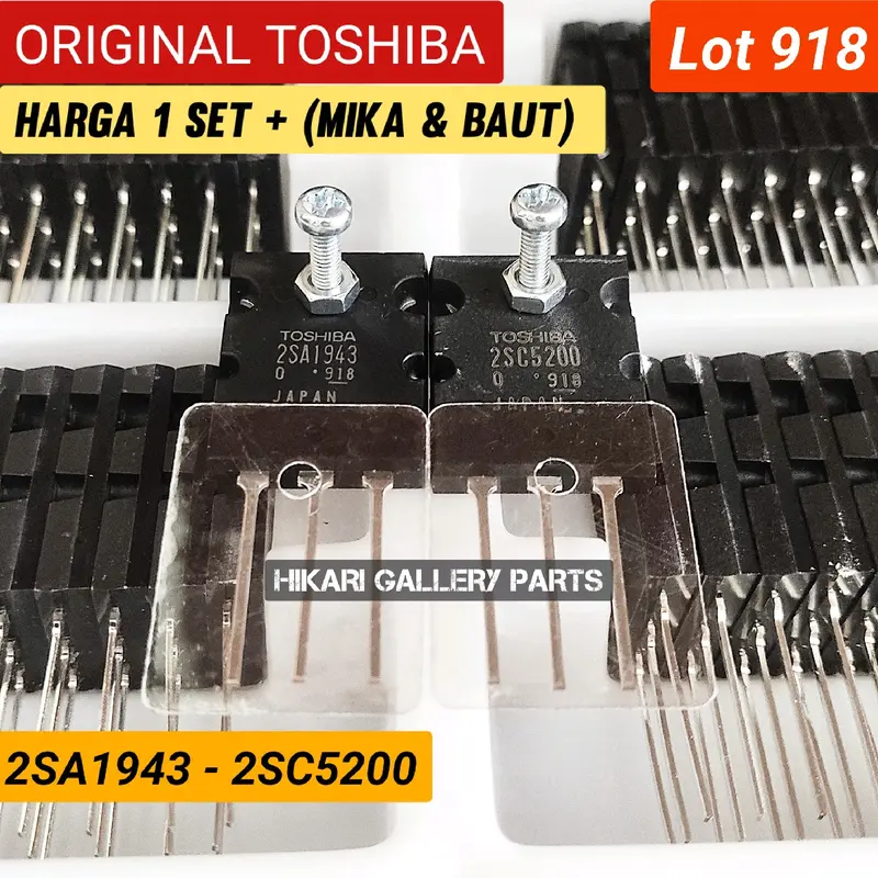 1 Set Termasuk Baut mur + Mika Transistor ORIII TOSHIBAA 2SA1943/2SC5200 seri 918 dapat Mika + Baut / ORIGINALL JP Transistor Final Orii Tosiba 2SA 1943 dan 2SC 5200 Seri 918 Aslii TOSHIBAA A1943 C5200 1 SET ORII Amplifier Ampli 0