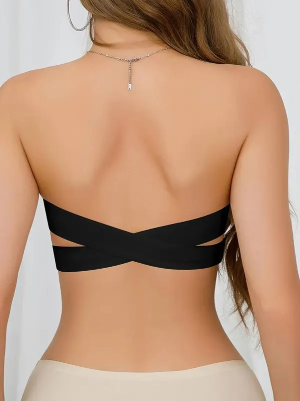 Women's Solid Color Wireless Strapless Bra, Push Up Bra, Soft Comfortable Breathable Removable Chest Pads Lingerie for Daily Wear 2