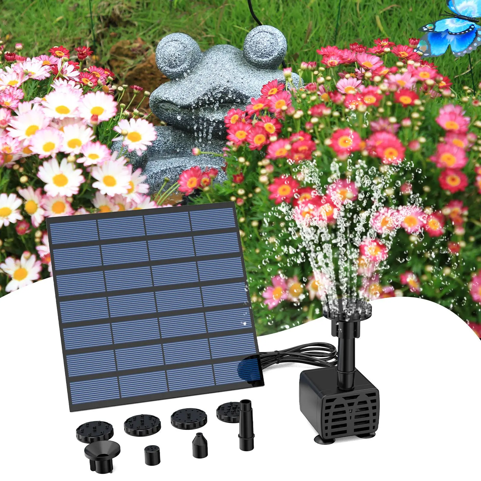 Solar Fountain Pump, Solar Fountain Pump with Various Types of Nozzles, Solar Drinking Water Fountain Pump for Bird Bath