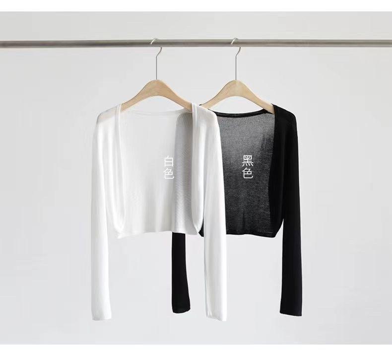 Product Introduction of Áo Cardigan Chống Nắng Dệt Kim Lụa Lạnh Ngắn Màu Trắng Váy Hai Dây Mùa Hè Mỏng Cho Nữ Áo Khoác Vải Tuyn Bên Ngoài Áo Áo Cánh Điều Hòa Không Khí 14