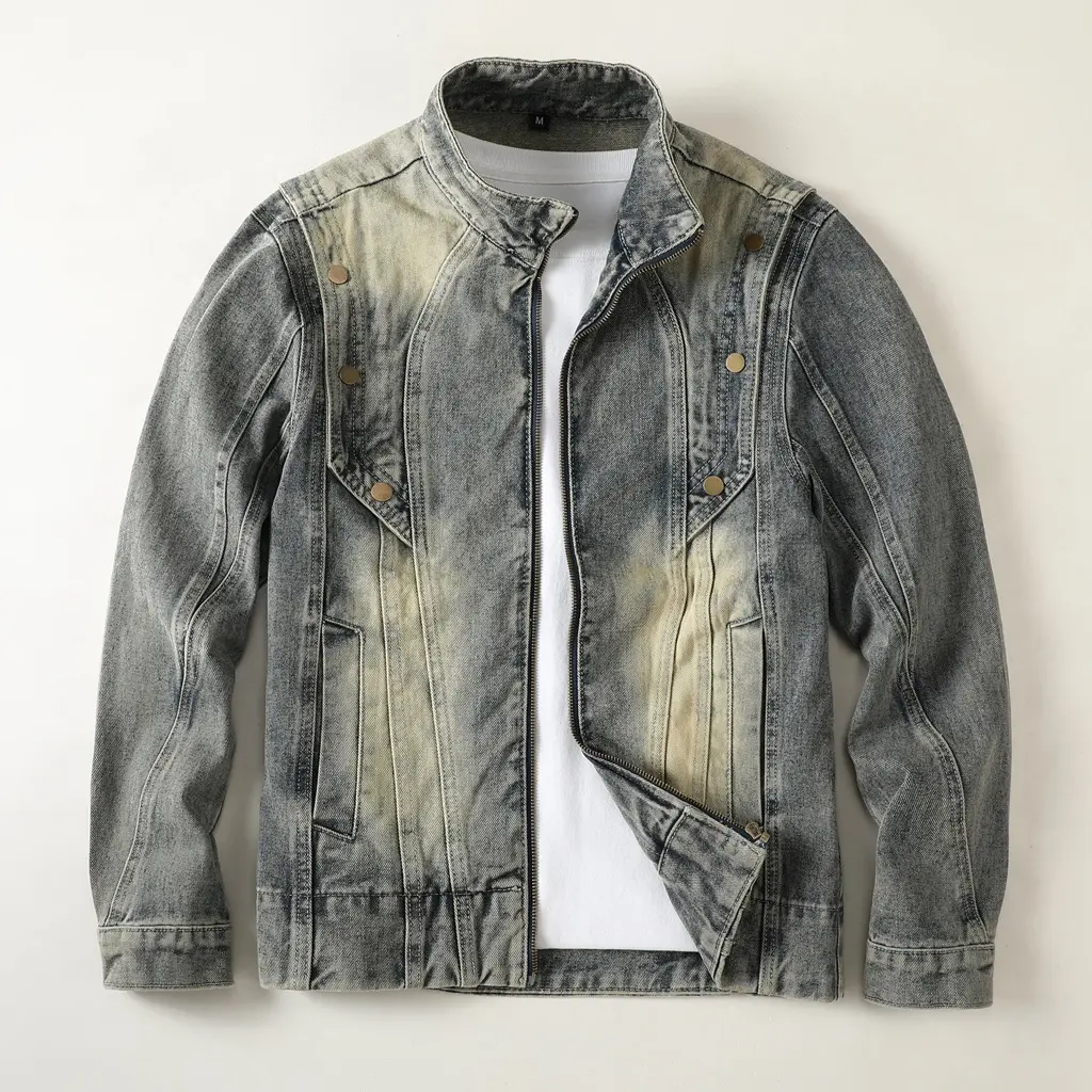 709 Áo Khoác Denim, Phong Cách Gradient Heavily Washed Pu Shuai, Dành Cho Nam Giới, Hàng Mới Về 2024, Trang Phục Mùa Thu, Phong Cách Cổ Điển Mỹ, Áo Denim Bảo Hộ Lao Động, Thời Trang