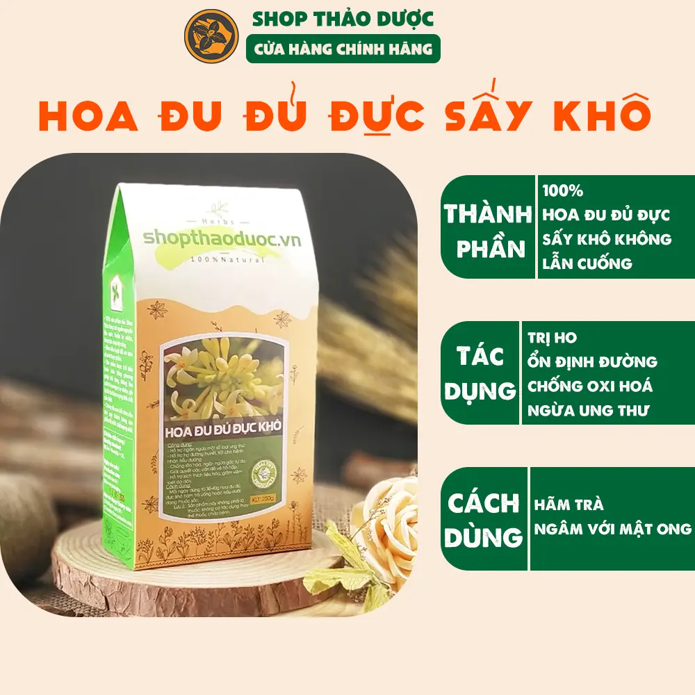 Hoa đu đủ đực sấy khô hộp 250g Shop Thảo Dược | Hoa đu đủ đực nguyên bông, tốt cho hô hấp, dùng làm Tea Nước Trà, thanh lọc cơ thể hằng ngày