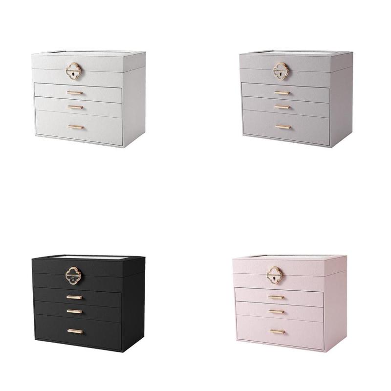 Jewelry Box for Women with Three Drawers Portable with Lock Removable Dividers Leather Jewelry Holder Organizer for Stud Mom 0