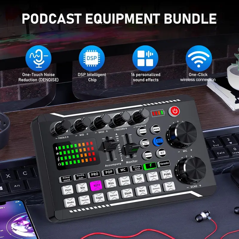 Professional Audio Mixer Kit, Live Sound Card with Stunning DJ Mixer Effects and Voice Changer for Karaoke, Live Streaming, Recording, and Gaming, Smartphone 3