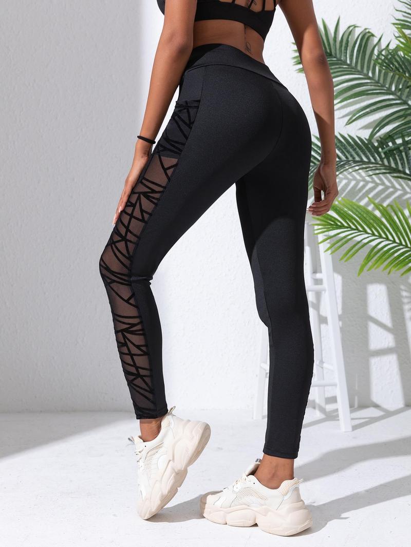 Product Introduction of Women's Summer Basic Contrast Mesh Sheer Pocket High Waisted Sports Tummy Control Forbidden Leggings, Solid Color Breathable Mesh Stitching Gyatt Jeggings, Summer Outfits 2024, Gyat Pants 5