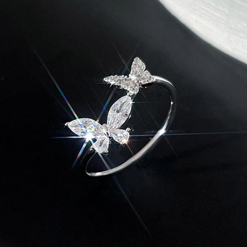 Product Introduction of Sparking Double Butterfly Adjustable Ring Butterfly Design Daily Ocassion White Finger Accessory Gifts For Women 23