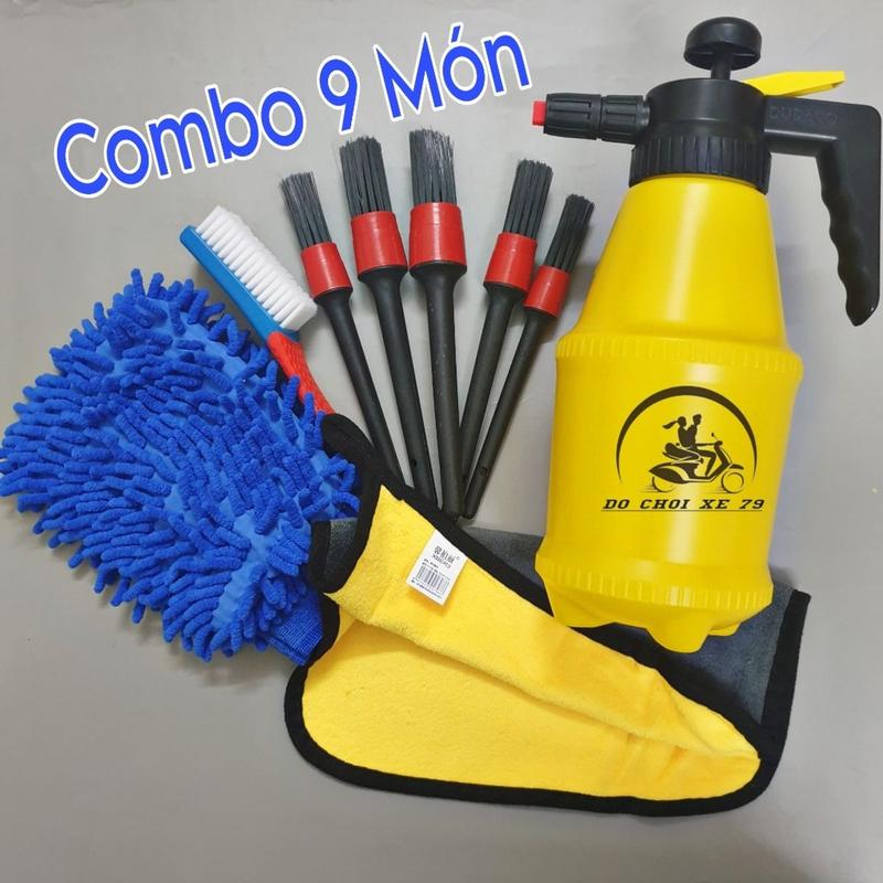 Combo Rửa Xe / Dụng Cụ Rửa Xe ô Tô Xe Máy Tại Nhà 9 Món