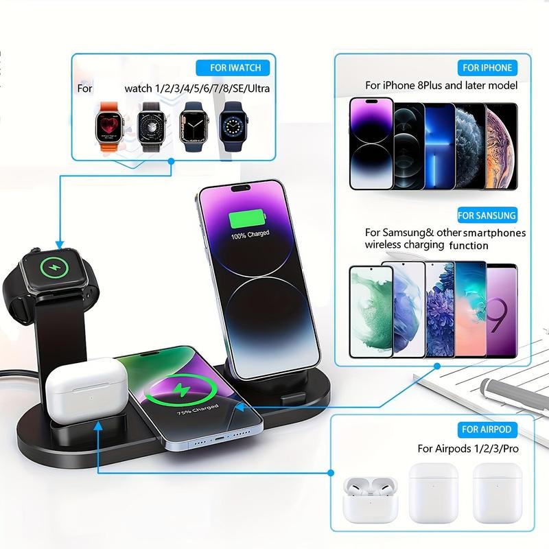 15W Wireless Charging Station, Foldable Charger Stand, Multifunctional Charging Station for iPhone & Samsung & Apple Watch & AirPods 4