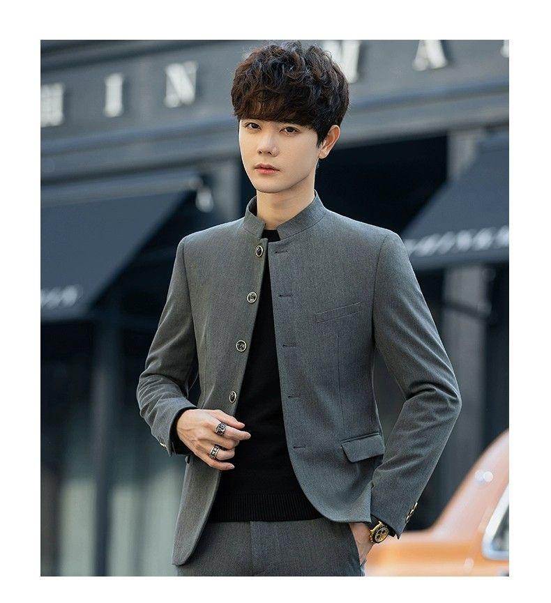 Product Introduction of Spring and Autumn Zhongshan Suit 2023 Men's Trendy Pu Handsome Slim Fit Chinese Stand Collar Handsome Tang Suit Coat Youth Suit Suit Sport 16