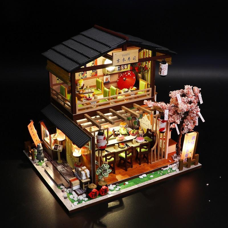 Sakura Sushi Bar Design Assembled Doll House, DIY Building Block Wooden Toy For Kids, Stocking Fillers Gift 6