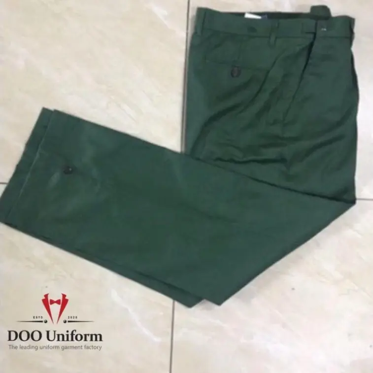 Quần áo tập quân sự, giáo dục quốc phòng, dụng cụ học tập, bảo hộ lao động vải kaki màu xanh lá loại đẹp 5