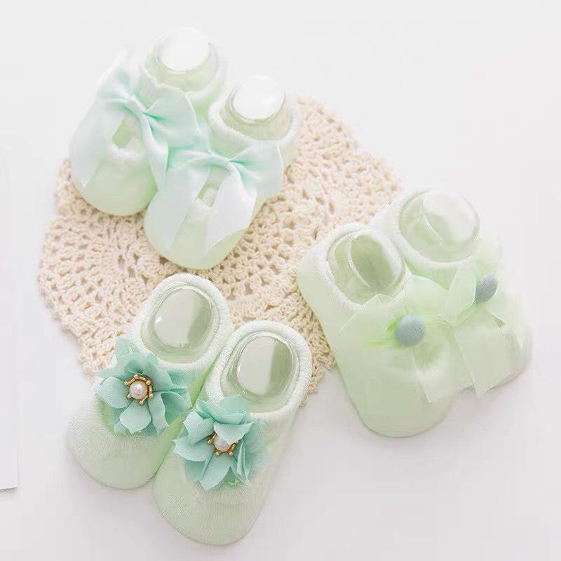 Set 3 Đôi Tất Hài Cotton Chống Trượt Dễ Thương Cho Bé Gái 0-15 Tháng Tuổi 2