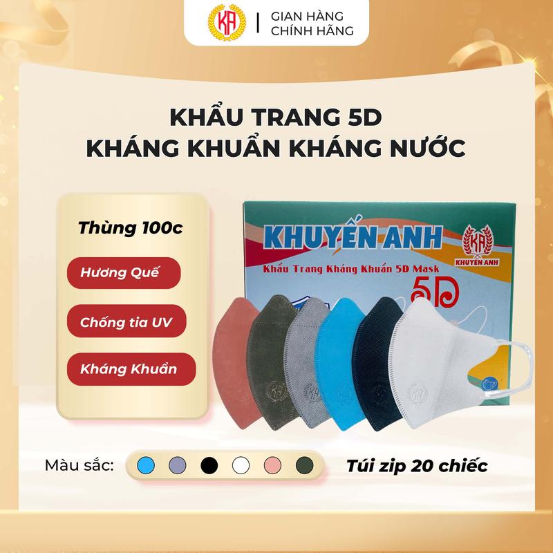 Hộp 100c Khẩu Trang 5D 3 Lớp  Khuyến Anh Hương Quế Giúp Chống Tia UV Chống Bụi Mịn Chống Nước