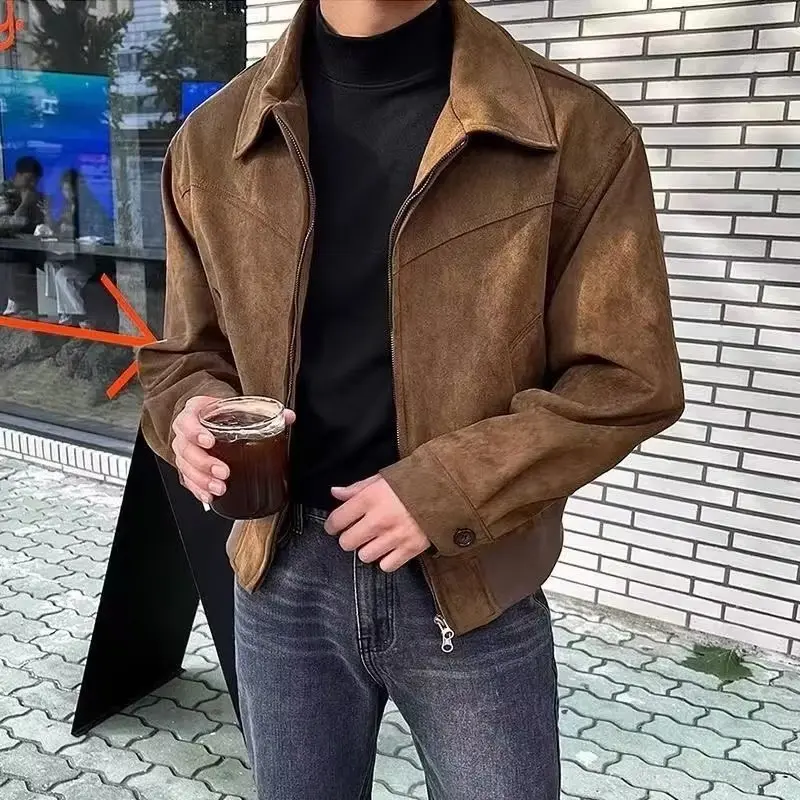 Maillard Wear American Retro Brown Brown Suede Jacket Men's Spring and Autumn Vintage Short Flight Jacket Menswear Coats