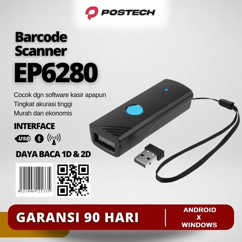 Mini Barcode Scanner 1D 2D QR Code Baterai Bluetooth Wireless 0