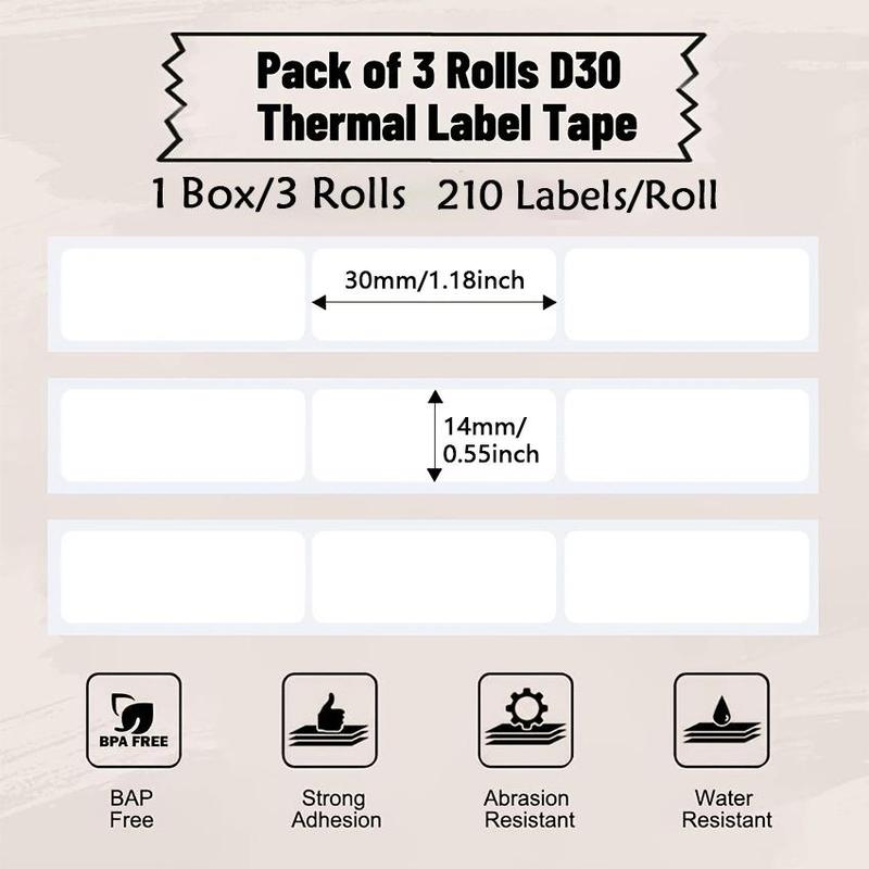 Phomemo D30 Thermal Self-adhesive Label, Three Rolls in A Box, Compatible with Phomemo D30 Label Printer, Suitable for Home, Office, School, White 5