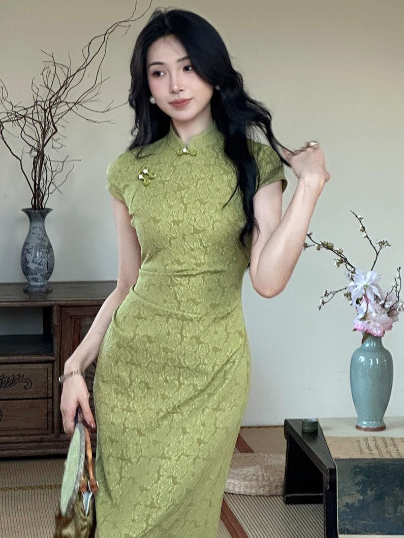 Product Introduction of Sườn Xám Hoa Hồng Trung Quốc Phong Cách Quốc Gia, Váy Dài Vừa Vặn Cao Cấp Váy Jacquard, Thích Hợp Cho Mùa Xuân Và Mùa Hè 2024 Nữ Women Dress 1