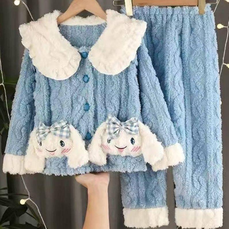 Bộ Đồ Ngủ Trẻ Em, Mùa Đông, Lót Lông Cừu, Dày Dặn, Chất Liệu vải nỉ Thiết Kế Dễ Thương Cho Bé Gái, Thích Hợp Cho Trẻ Em Trung Bình Và Lớn, Làm Bằng Lông Cừu San Hô, Bộ Đồ Mặc Nhà 8