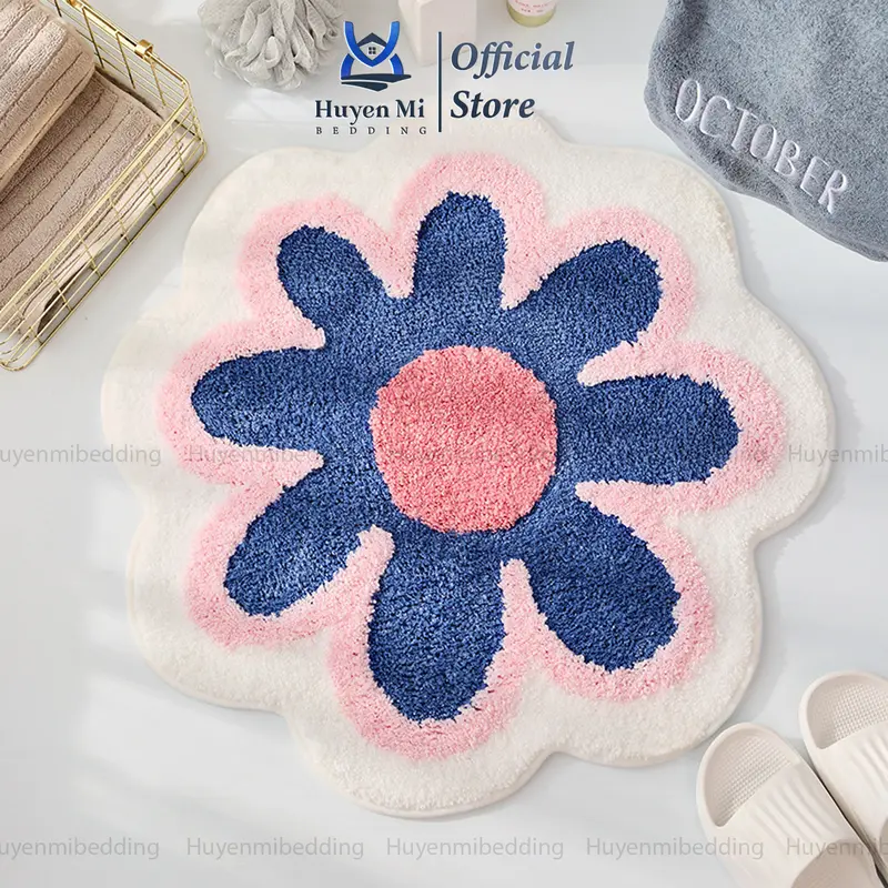 Bộ 4 thảm nhà tắm lông cừu giả siêu mềm mại với họa tiết hoa dễ thương ,thấm hút, chống trơn trượt, có thể giặt bằng máy để trang trí nhà cửa, quà tặng Nhung 2