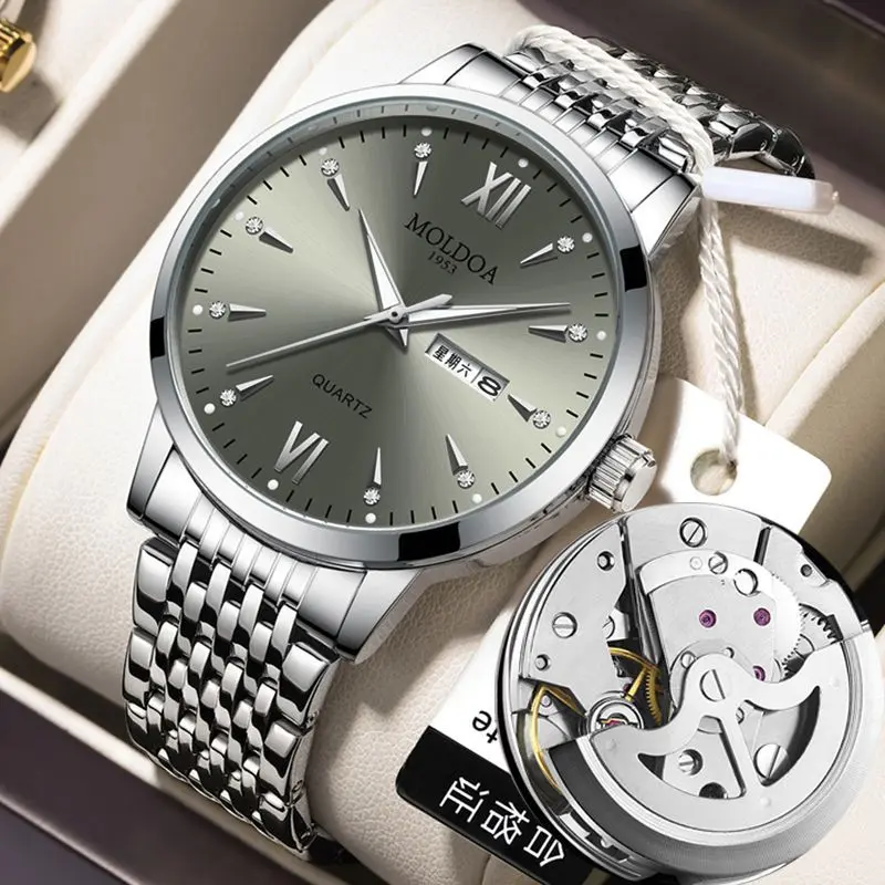 Automatic Mechanical Watch Men's Hollow Watch Luminous Waterproof Double Calendar Week High-End Gift New Men's Watch Tide