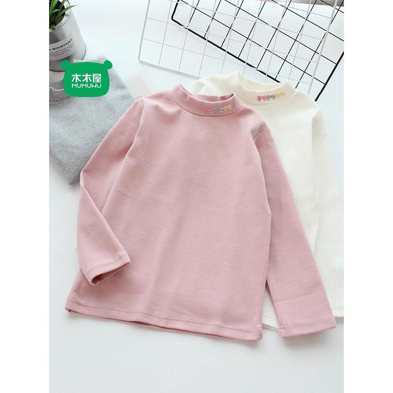 Áo Lớp Nền Dralon, Ngôi Nhà Bằng Gỗ Cho Trẻ Em, Cho Mùa Thu Và Mùa Đông, Quần Áo Giữ Nhiệt Cổ Lọ Nửa Cho Bé Gái, Dễ Phối Đồ, Thêu Nơ, Dài Tay 4