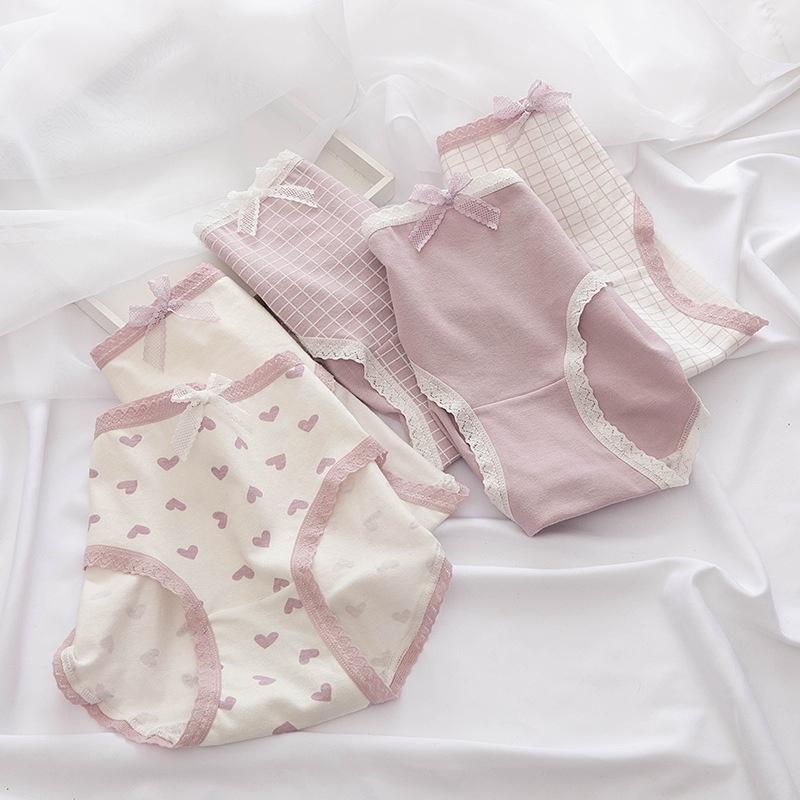 Quần Lót Nữ Màu Tím Xinh Xắn, Quần Lót Cotton Không Lộ Viền Họa Tiết Trái Tim Dễ Thương  Savill L110 Women ngắn 5