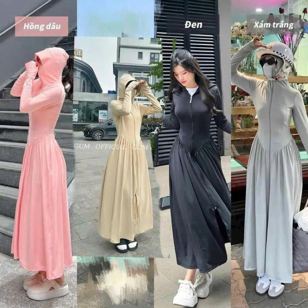 Áo Chống nắng toàn thân dáng váy tôn eo chất thun mát lạnh chống tia cực tím