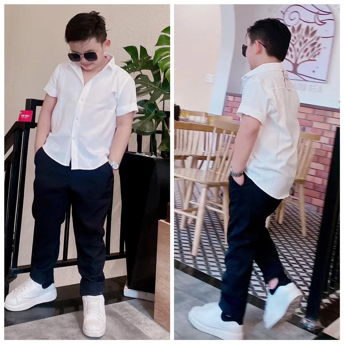Set sơmi ngắn trơn phối quần tây dài