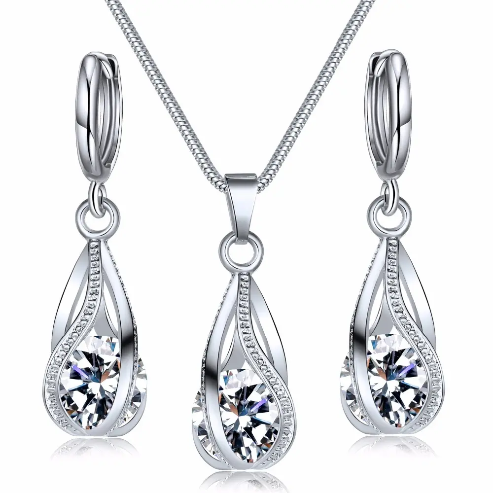 European and American Ornament Internet Hot Fashion Zircon Crystal Pendant Two-Piece Earrings Set Ornament