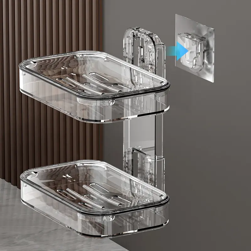 Giá Để Đồ COD-Giá Để Đĩa Xà Phòng, Giá Để Đồ Gắn Tường Cho Phòng Tắm, Phòng Tắm, Hệ Thống Thoát Nước Chịu Lực, Hai Lớp, Không Đục Lỗ, Chịu Tải, Chống Thấm Nước Và Chống Ẩm Mạnh, Phiên Bản Mới Nhất HUGME 1