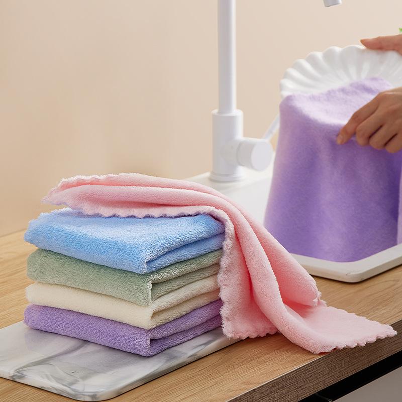 Double-Sided Coral Velvet Rag Kitchen Cleaning Dish Towel Multi-Functional Household Absorbent Scouring Pad Daily Necessities Wholesale 3