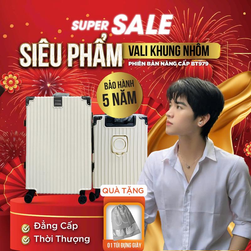 NB979 Vali khung nhôm hàng loại 1 phun sơn tĩnh điện thiết kế ngăn khoá kéo, có ngăn đồ ướt, khay đựng cốc (Bản nâng cấp không chìa khoá) - Bảo Hành 5 Năm Nam times  travel hộp đựng cứng nhẹ
